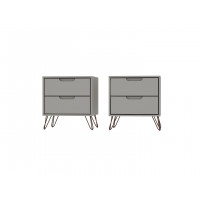 Manhattan Comfort 2-102GMC8 Rockefeller 2-Drawer Off White and Nature Nightstand (Set of 2)